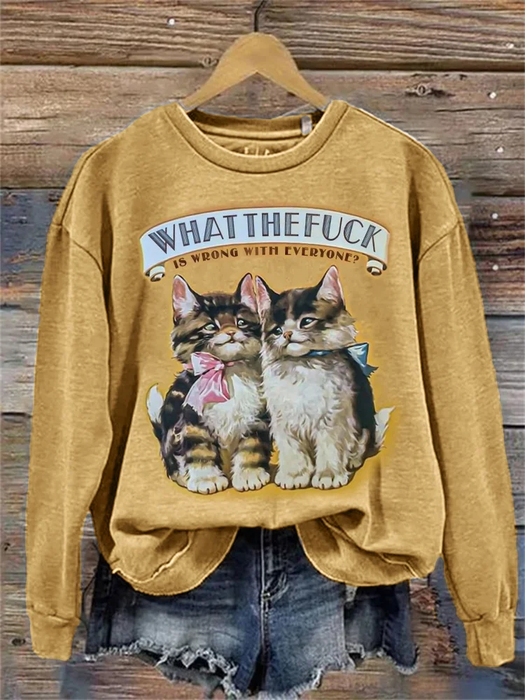 Comstylish Vintage Funny WTF Kittens Washed Sweatshirt