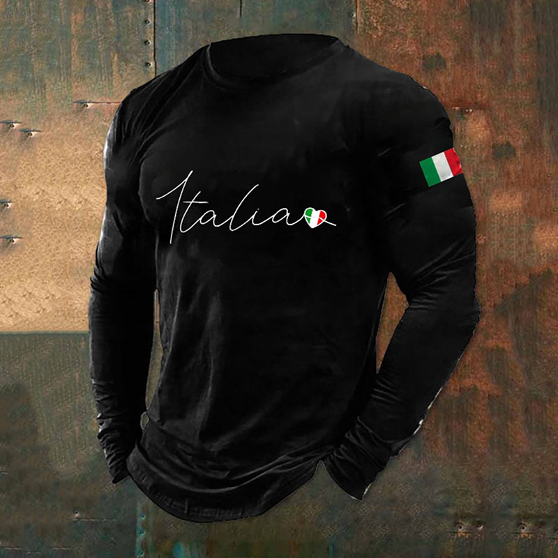 Comstylish Men's Italian Art Print Casual Long Sleeve T-Shirt