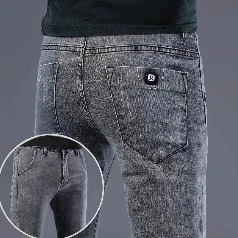 Eastmentires Men's Brushed Jeans Luxury Winter Jeans Velvet Fleece Man Thermal Warm Korean Versatile Elastic Plush Thicken Slim Pencil Pants