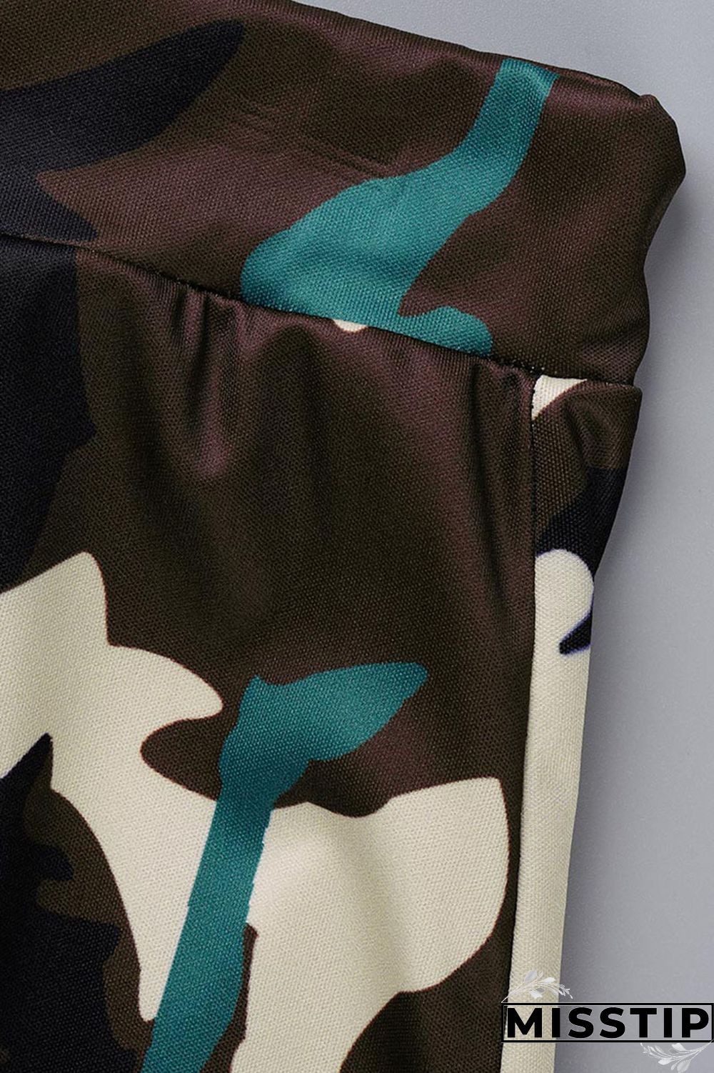 Red Casual Print Camouflage Print Patchwork V Neck Short Sleeve Two Pieces