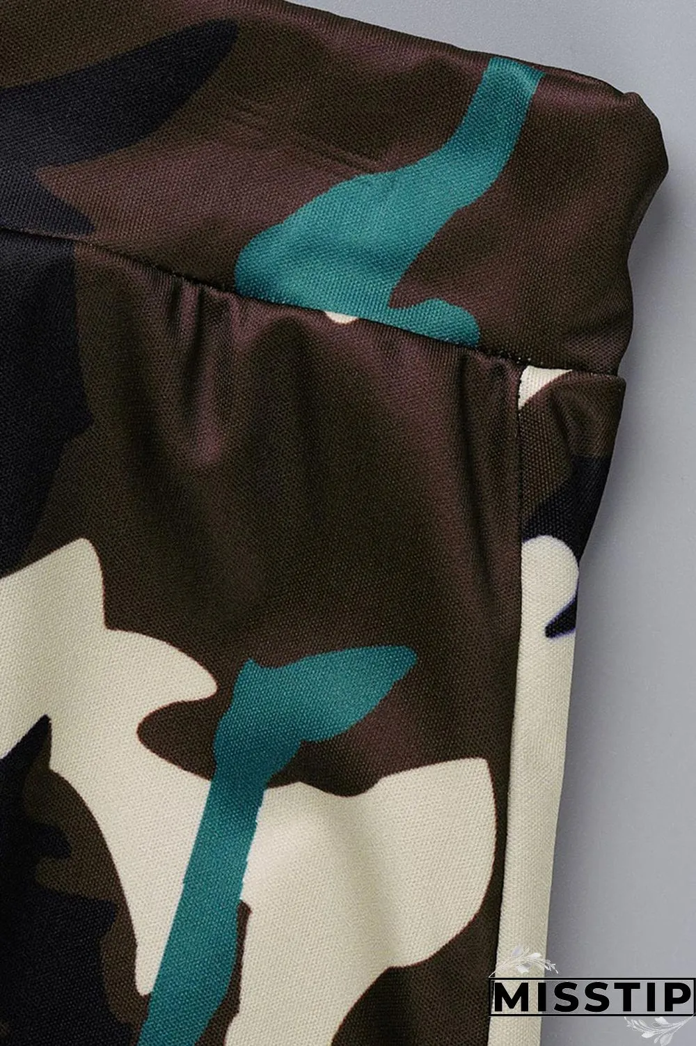 Red Casual Print Camouflage Print Patchwork V Neck Short Sleeve Two Pieces