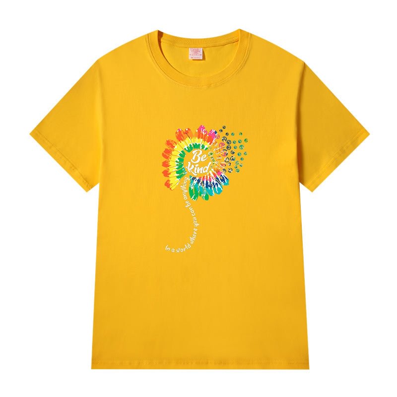 Short Sleeve Crew Neck Be Kind Letter Printed T-shirt