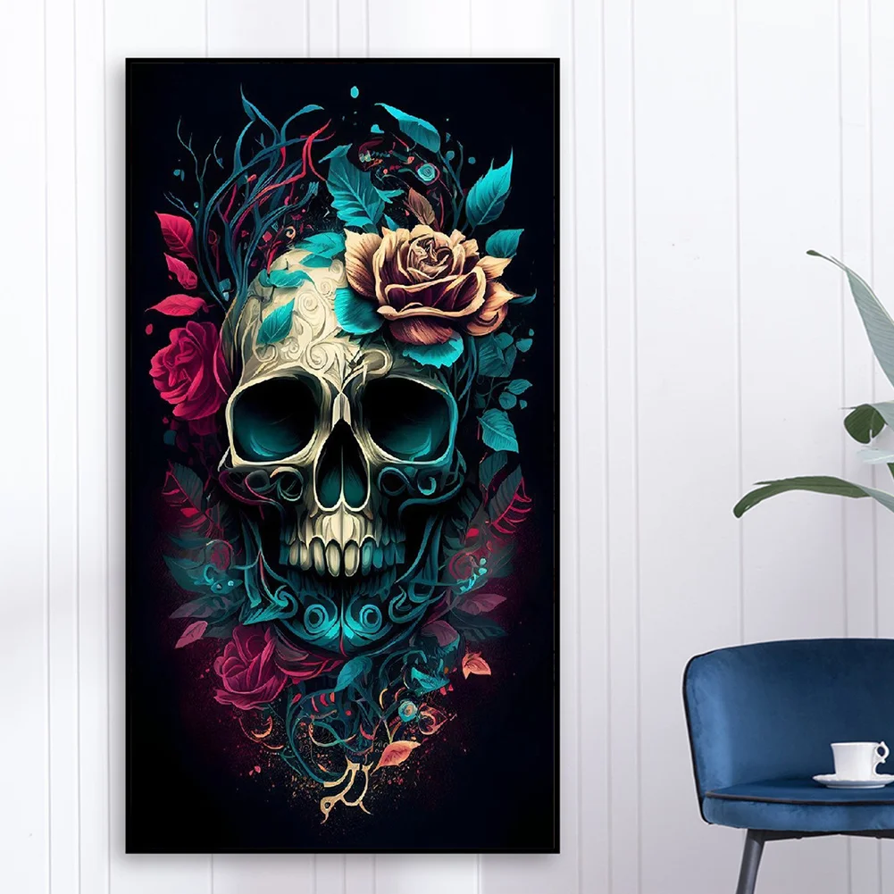 Diamond Painting - Full Round Drill - Flower Skull(40*70cm)