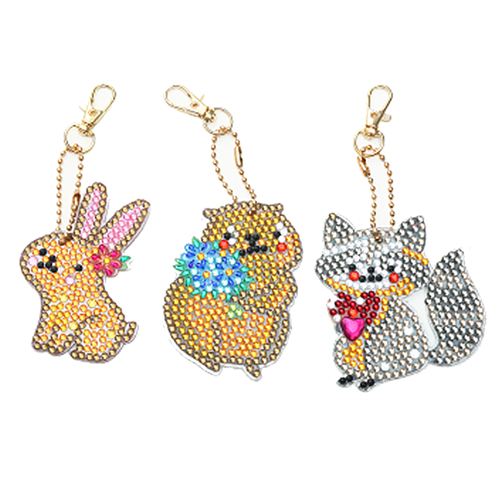 

3pcs Rabbit Cat Squirrel - 5D DIY Craft Keychain, 501 Original