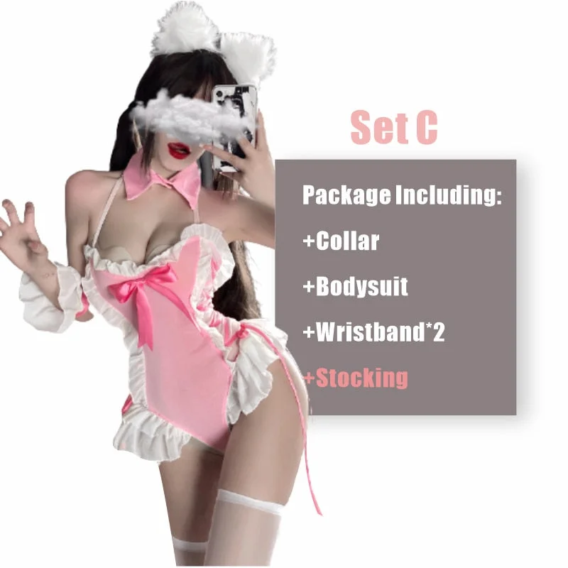 OJBK Sexy Bunny Girl Jumpsuit Anime Cosplay Costume Female Cute Pink Bodysuit Sexy Temptation Lingerie Uniform Porno Bunny Suit