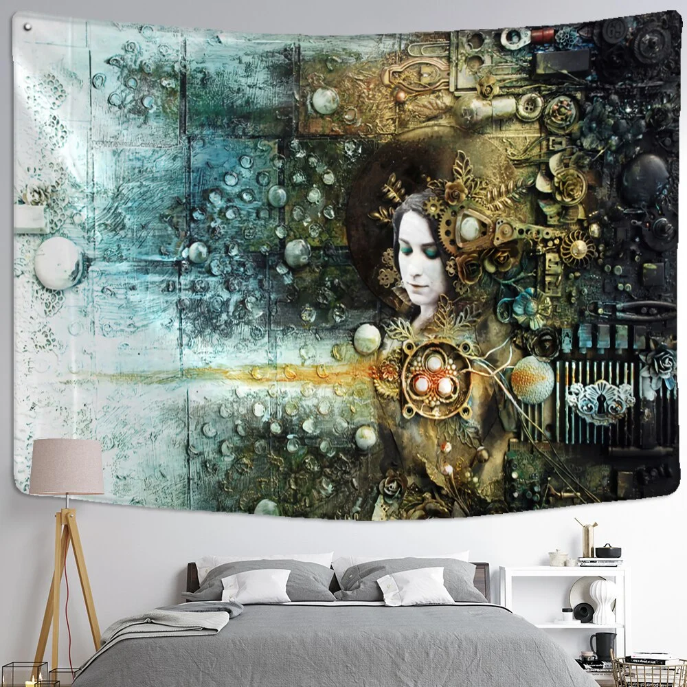 Colorful Human Face Tarot Card Tapestry Wall Hanging Relief Psychedelic Witchcraft Grim Reaper Tapiz Hippie Home Decor