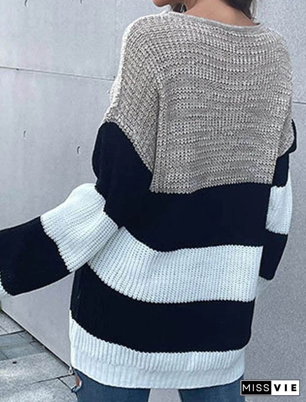 Casual Loose Color Matching Round Neck Long-Sleeved Sweater