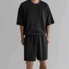 Men's Casual Loose-Fit Solid-Color Crewneck T-Shirt & Shorts Two-Piece Athletic Set by Inlyline