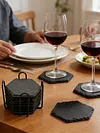 Square Slate Drink Coasters Set with Anti-Scratch Bottom for Home Office Kitchen