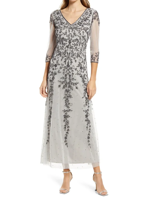 Round Neck Printed Lace Maxi Dress