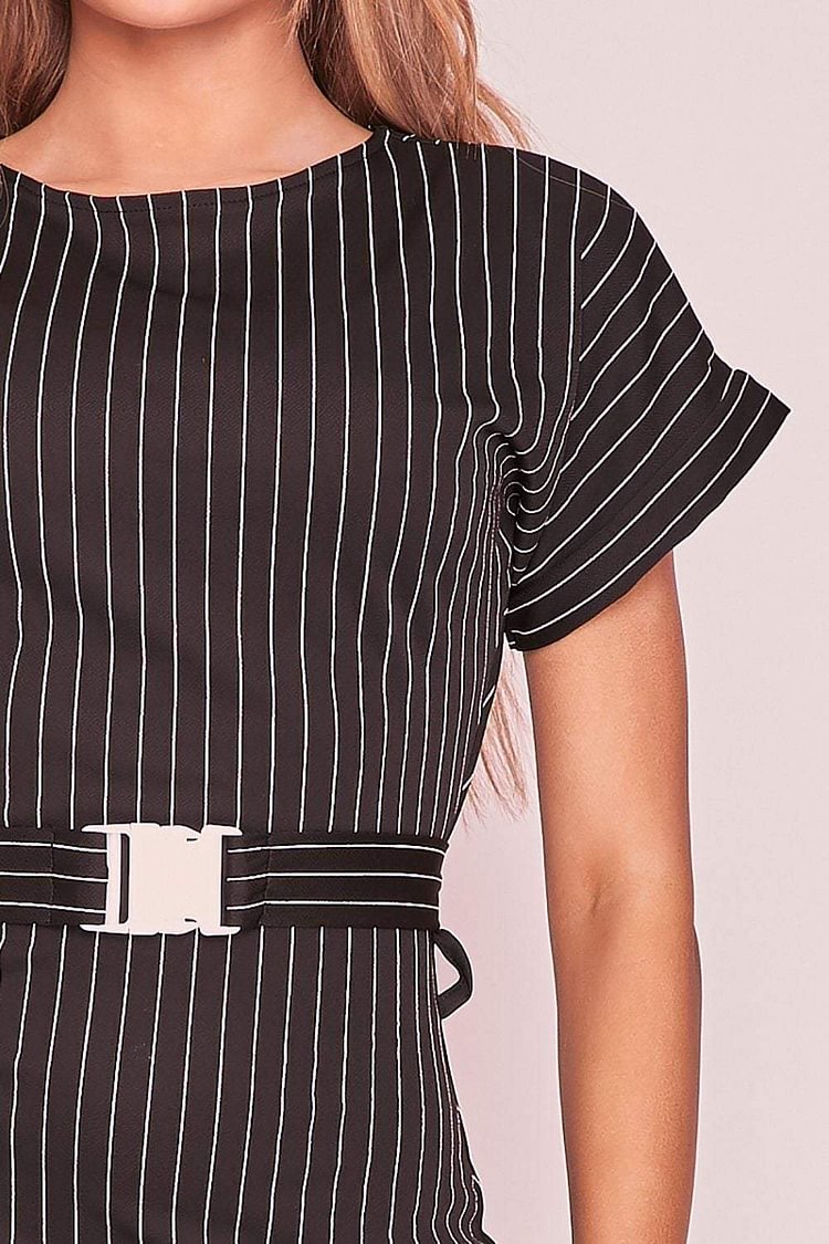 black pin stripe belt t shirt dress