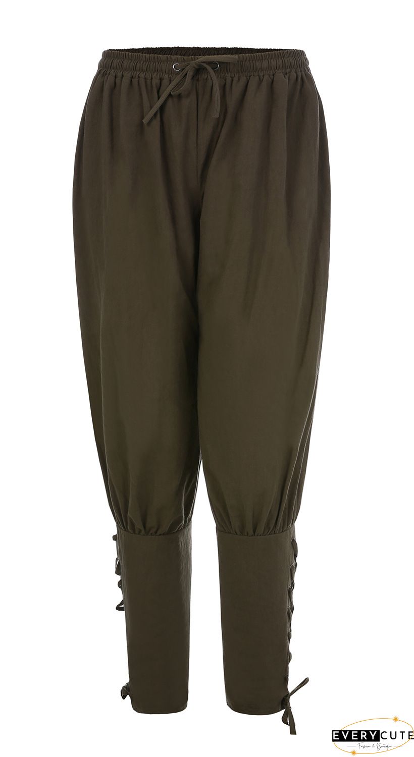 Pure Color High Waist Pockets Casual Lace up Pants