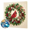 Christmas DIY Special Shape Diamond Painting Pearl Art With Inner Frame Kit 25x25cm(Wreath-wearing Cardinal)