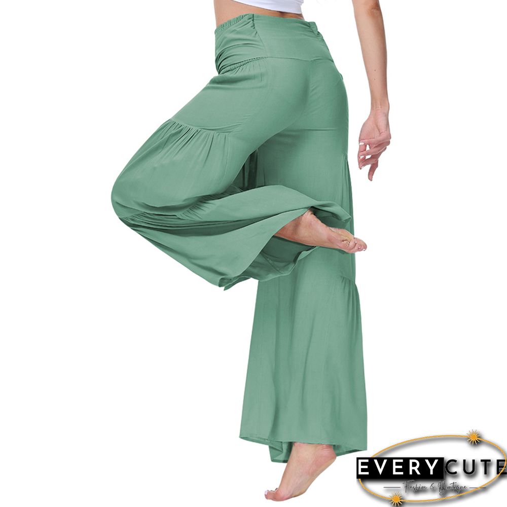 Green Smocked High Waist Palazzo Pants with Tie