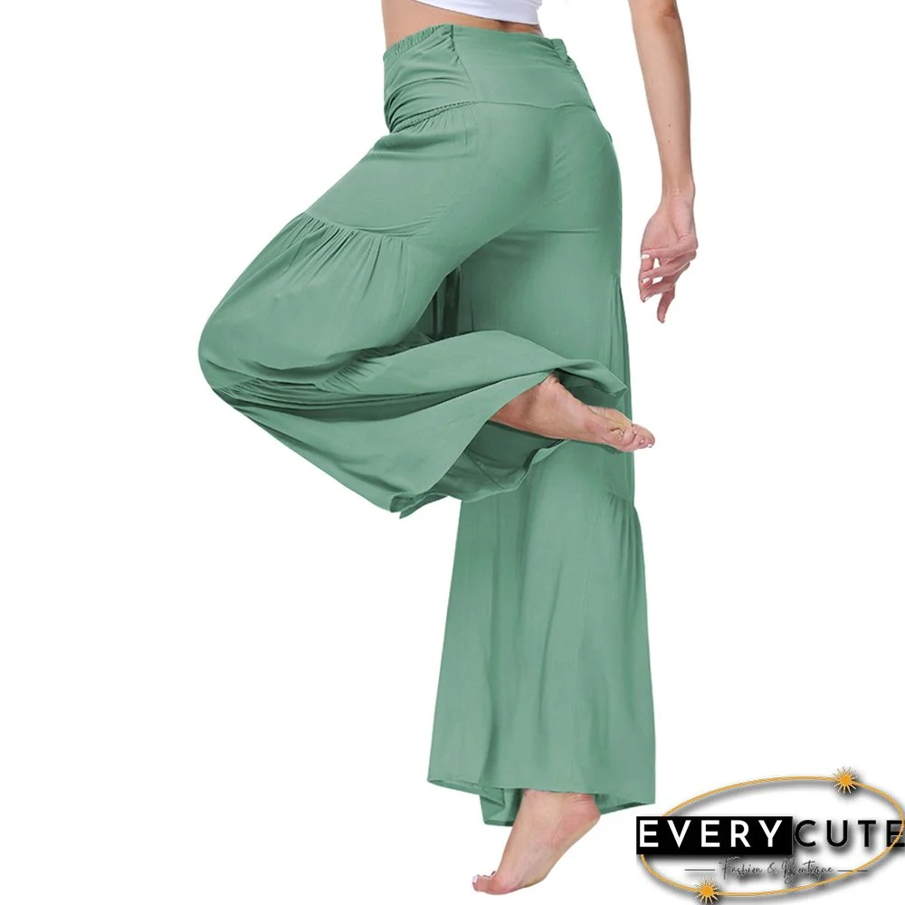 Green Smocked High Waist Palazzo Pants with Tie
