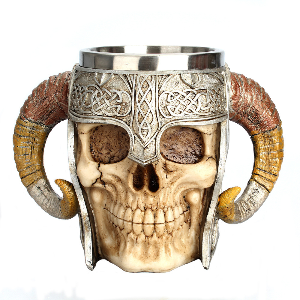 Creative Skull Knight Ram Horn Resin Cup