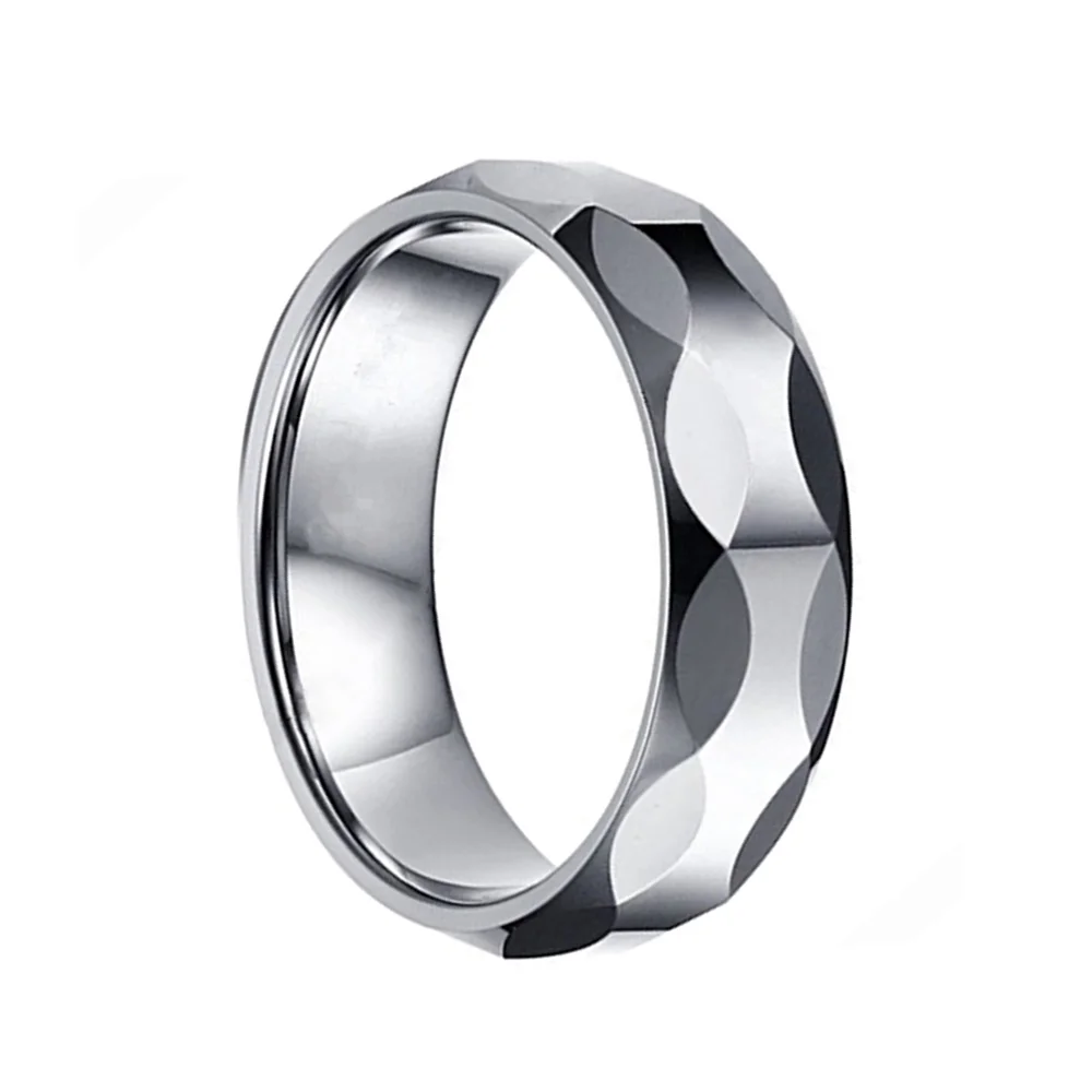 4MM 6MM 8MM Womens Engagement Silver Multi Faceted Tungsten Rings