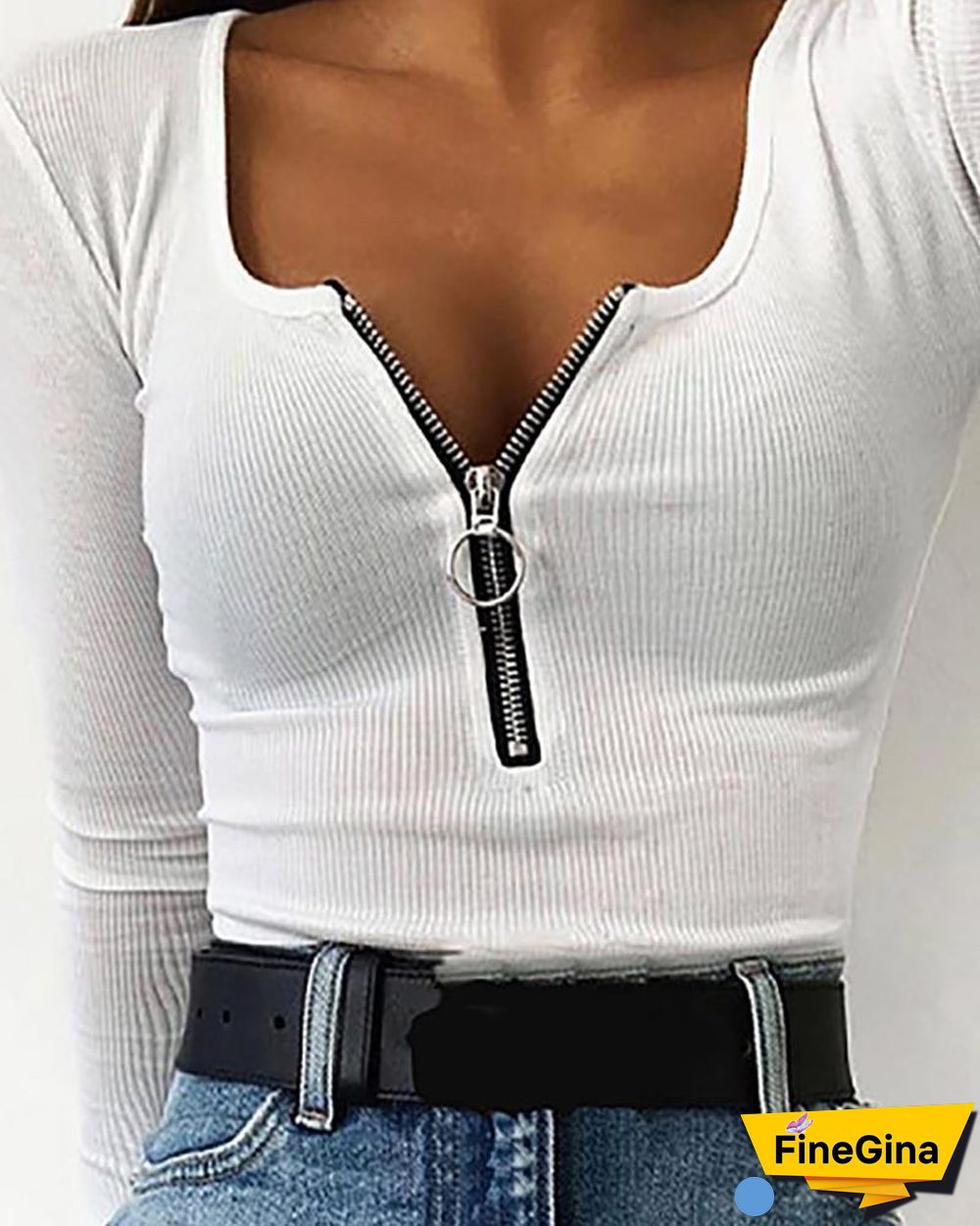 Long Sleeve Zipper Design Blouse P13365
