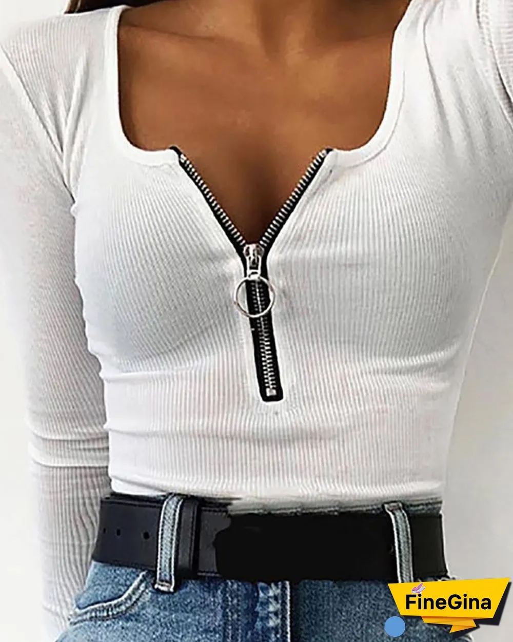 Long Sleeve Zipper Design Blouse P13365