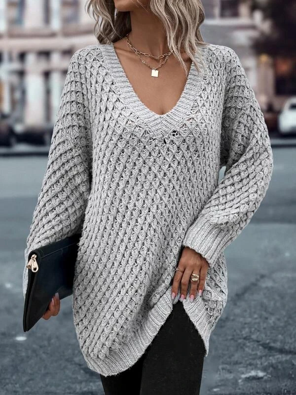 Solid Drop Shoulder Cotton Oversized Sweater