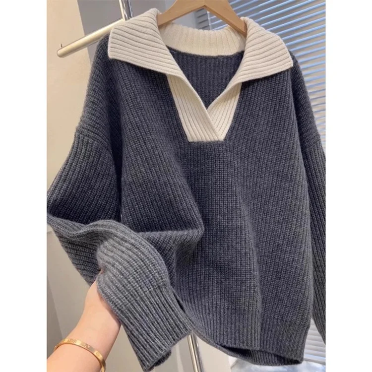 Athvotar Athvotar Version Of Autumn And Winter Breeze High Sense Of The New Bottom Knitted Shirt Languid Jacket Soft-Creinating Sweater Top Coloring Large Size Women's Clothing