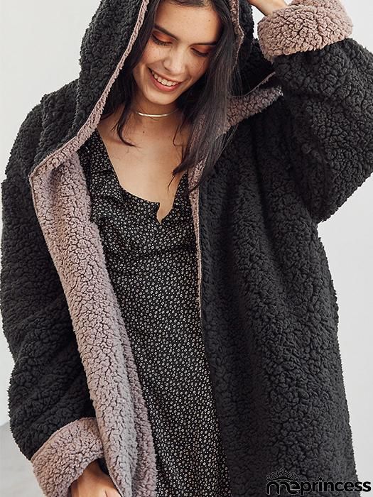 [Quality] Open Front Hooded Fur Coat