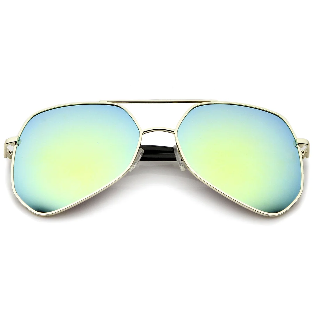Modern Hexagonal Geometric Metal Crossbar Mirror Lens Aviator glasses 60mm