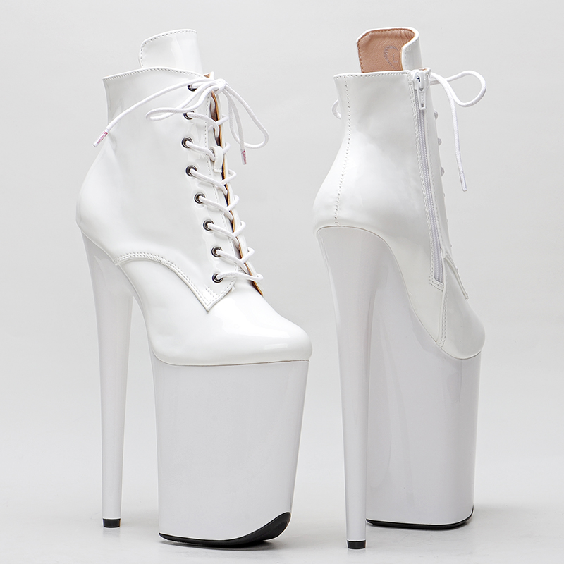 VCshoes 23CM/9inches Patent Leather Ankle Boots Fetish Stripper Shoes Women Pole Dance Models Catwalk Show High Heels 2K