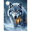 30x40cm Wolf 5d DIY Vollbohrer Runde Diamantmalerei Kit Haus Wanddekoration