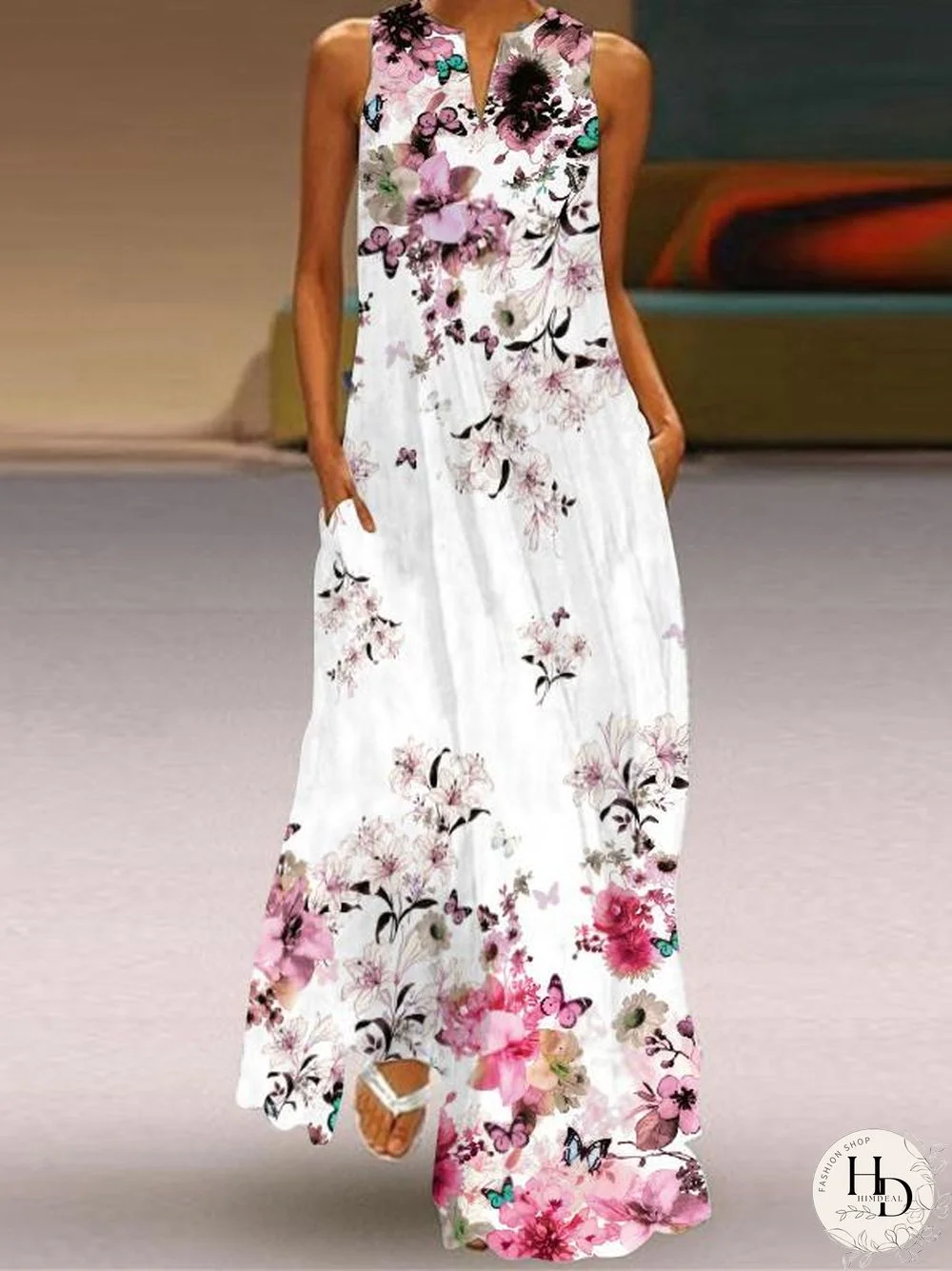 Sleeveless Flower And Butterfly Dress