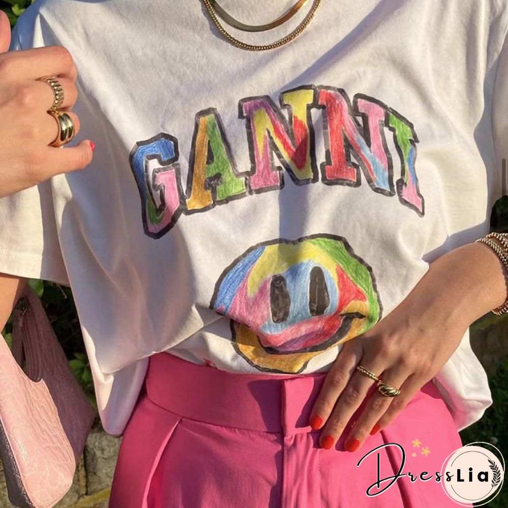 Ganni Have A Nice Day' Printed Graphic Loose Short-Sleeve T-Shirt