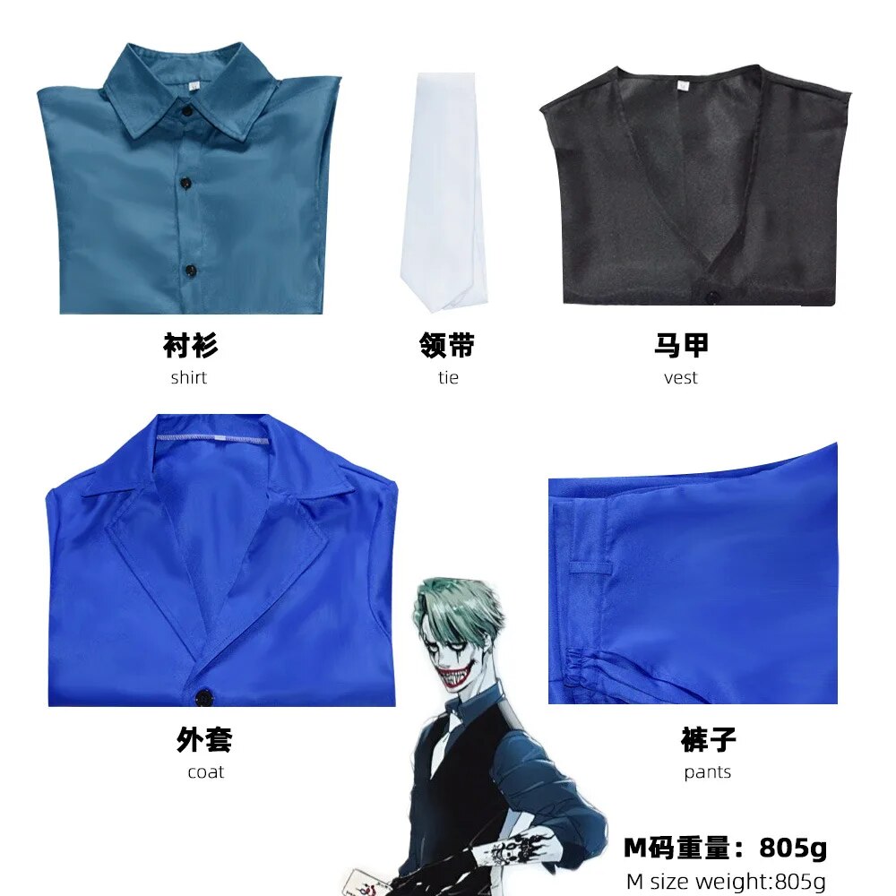 [Wetrose] Joker Cosplay Costume Blue Suit Suicide Isekai Anime Full Set Halloween