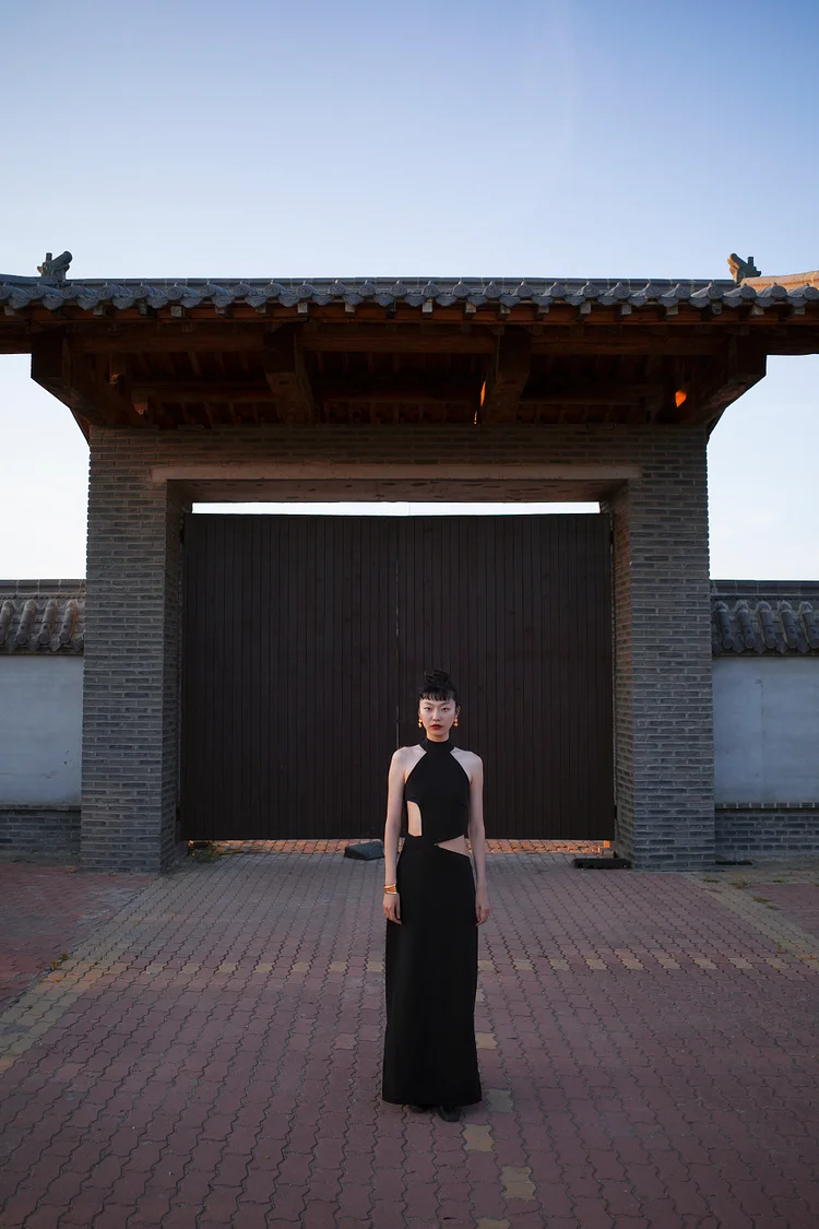 JUMA Halter Cut Out Black Dress  - 18 Recycled Water Bottles - Black