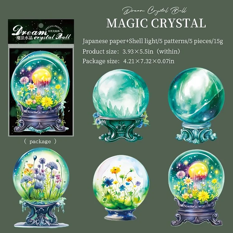 Journalsay 5 Sheets Dream Crystal Ball Series Vintage Flower Shell Light PET Sticker