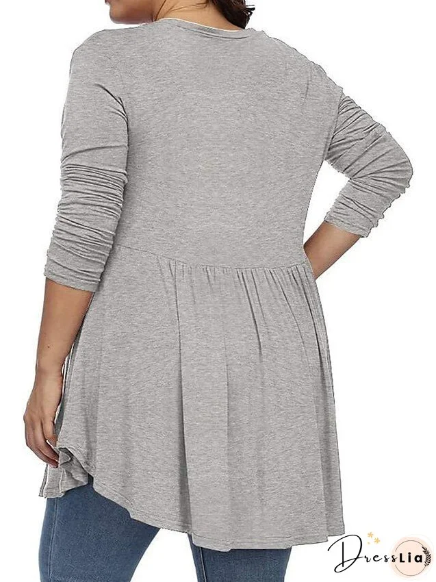 T shirt Tee Light Blue claret Deep Purple Plain Button Flowing tunic Long Sleeve Daily Weekend Basic V Neck Long Plus Size L for Women