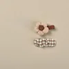 2PCS Lovely Plaid Flower Hair Pins for Baby Girls