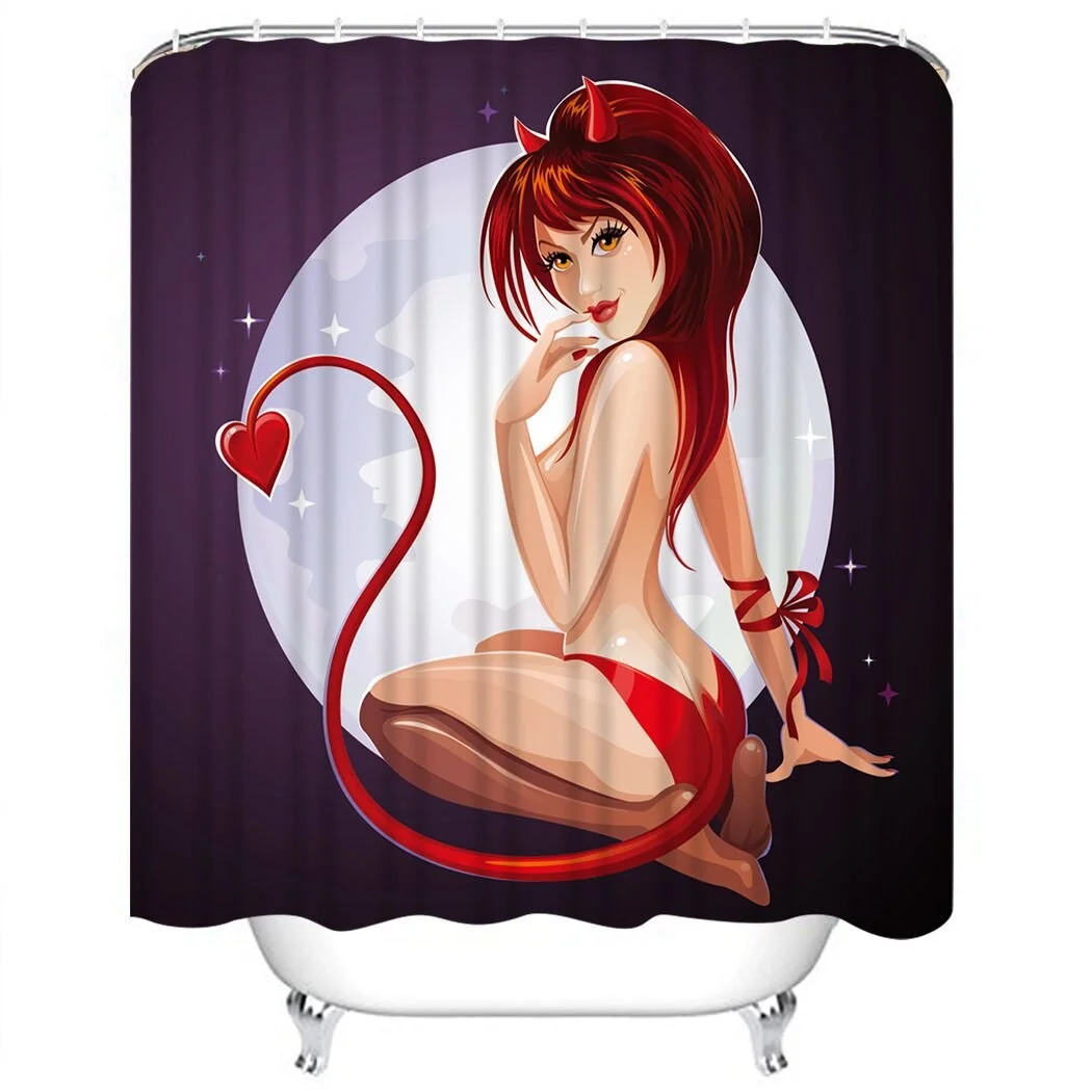 Sexy Girl Shower Curtain Purple Skateboard Shower Curtain Waterproof Fabric For Bathroom Decor Shower Curtains Set With Hooks