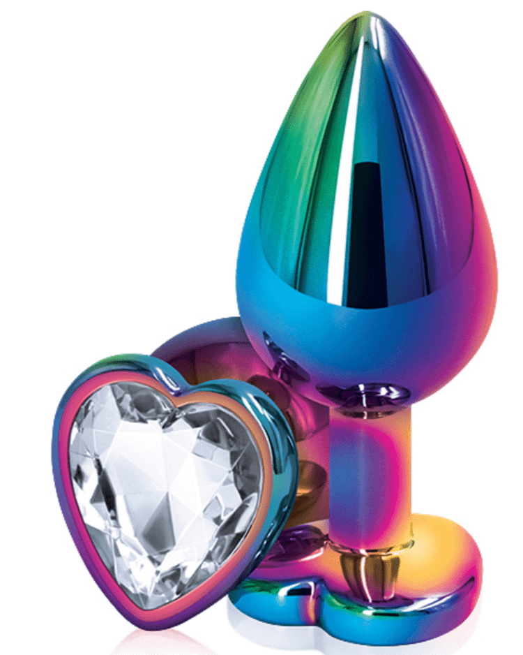 Pornhint Rear Assets Multi-Color Metal & Clear Gem Heart Anal Plug - Medium