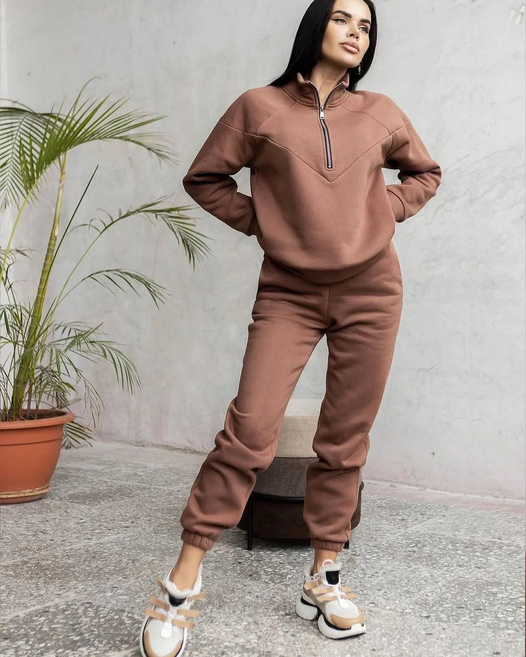 Nigikala Nigikala And Autumn 2023 Fashion Casual Hoodie Two Sets Of Long-Sleeved Solid Color Grip Velvet Feet Leisure Suit