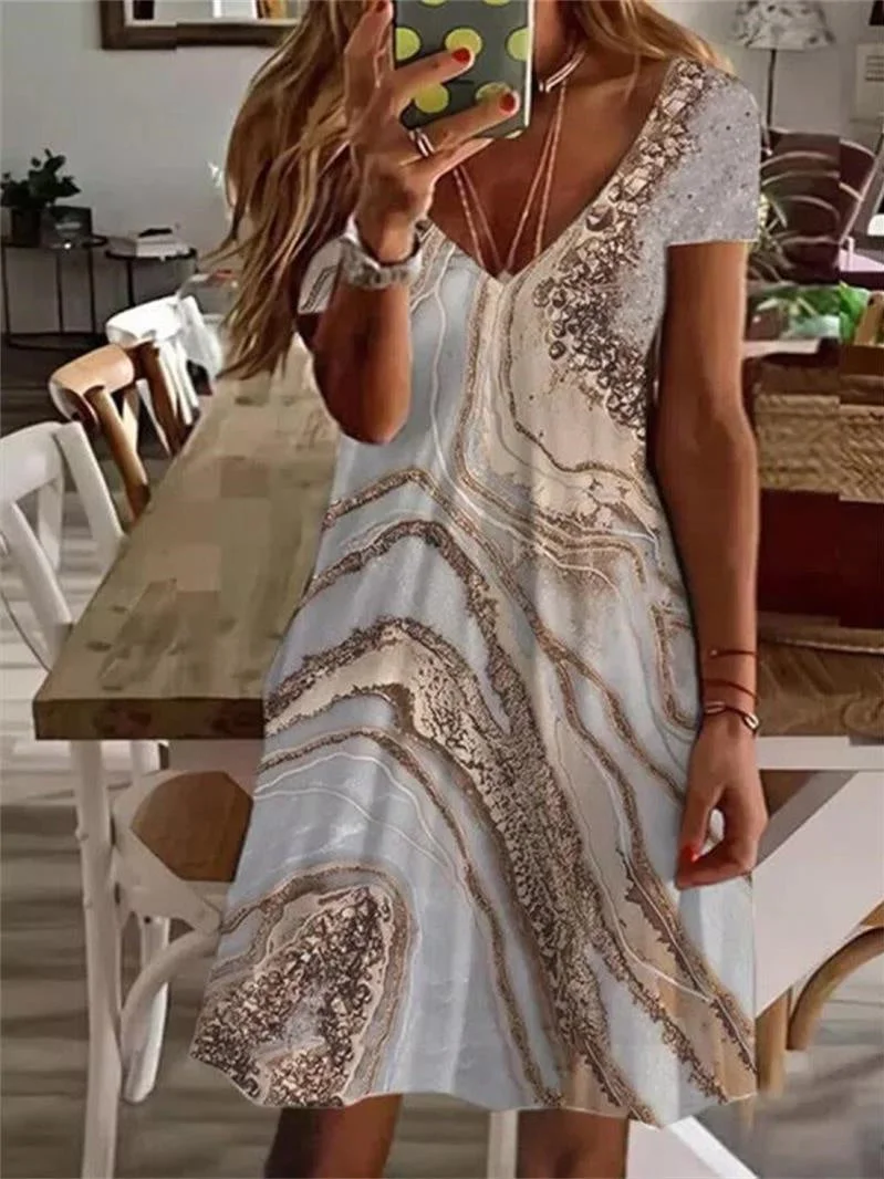 V-neck Fashion Print Loose Women's Dress