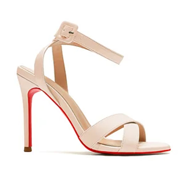 100mm Women's Ankle Strap Stiletto High Heel Dress Red Bottoms Sandals-MERUMOTE