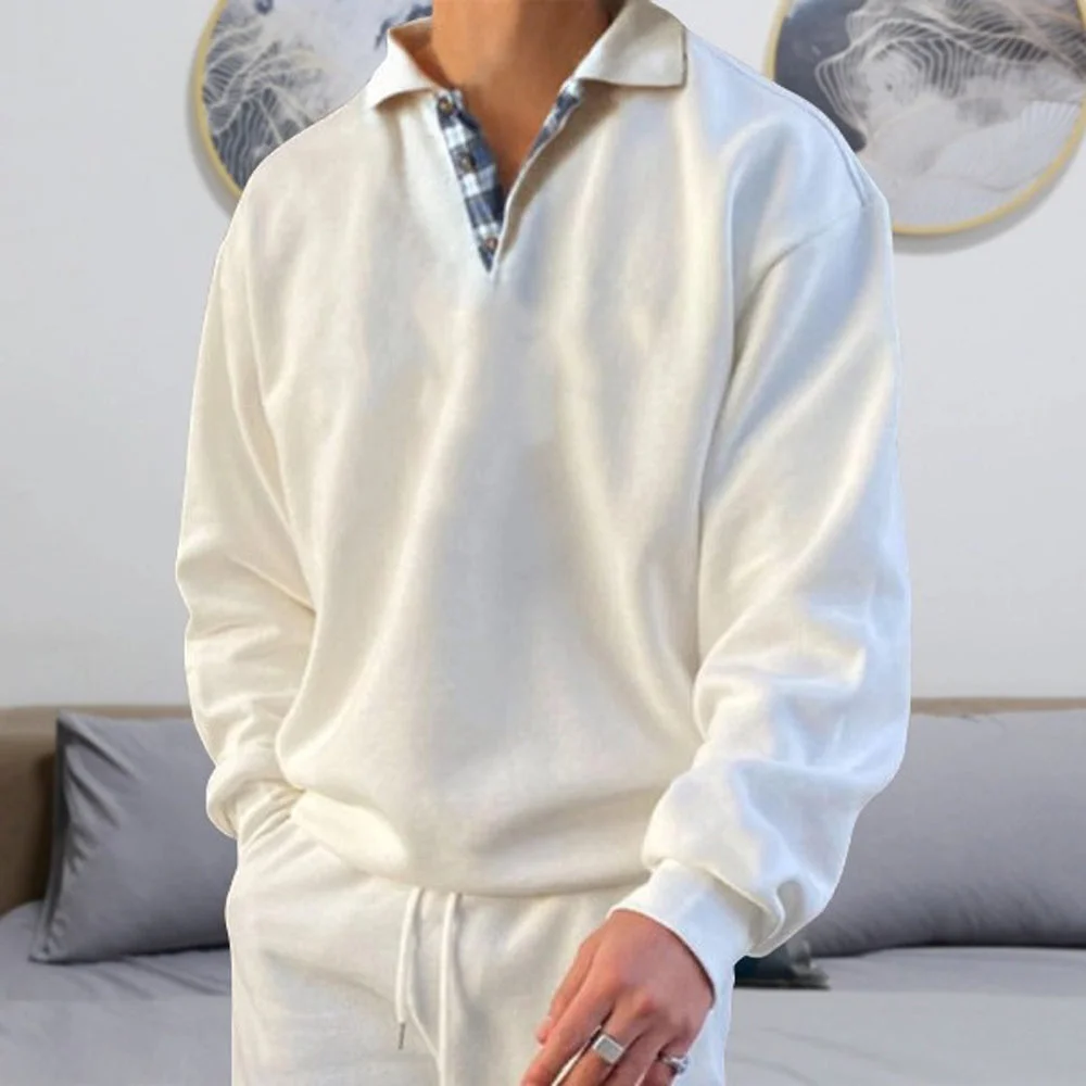 Smiledeer Men's Fashion Lapel Plaid Long Sleeve Sweatshirt