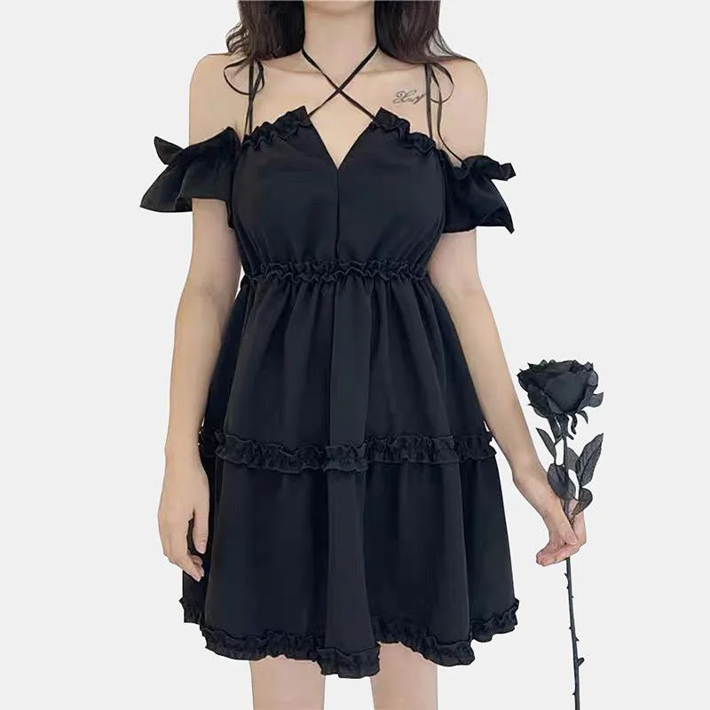 Off Shoulder Criss Cross Strap Mini Dress