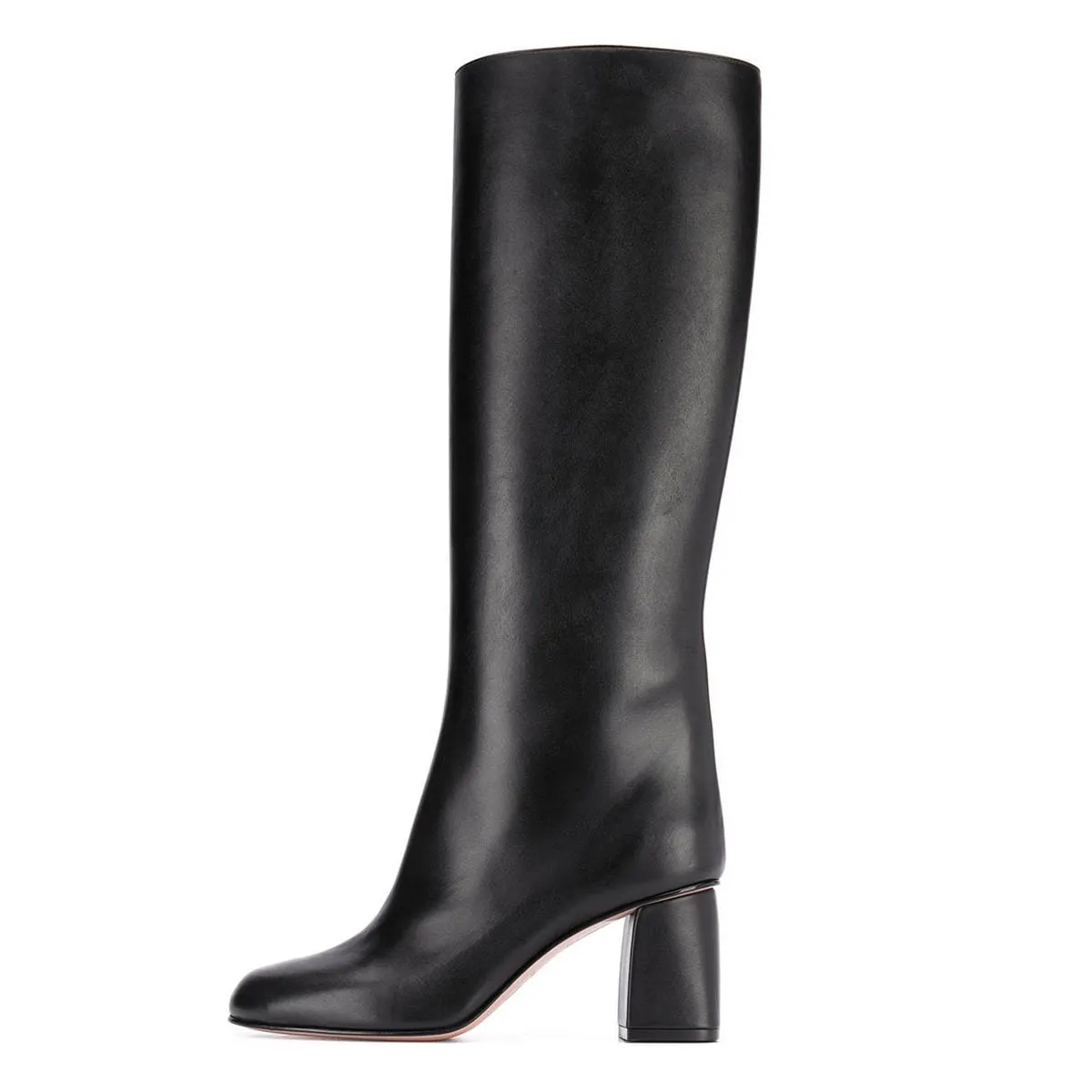 Classic Round Toe Chunky Heel Wide Calf Knee-High Boots in Black