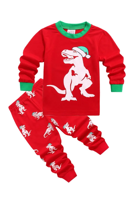 Children's Cotton Crew Neck Long Sleeve Trousers Print Christmas Suit Flusfy