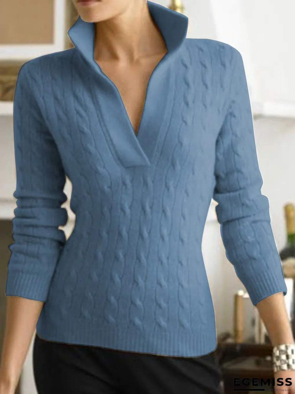 Apricot Long Sleeve Cotton-Blend Casual Sweater | EGEMISS