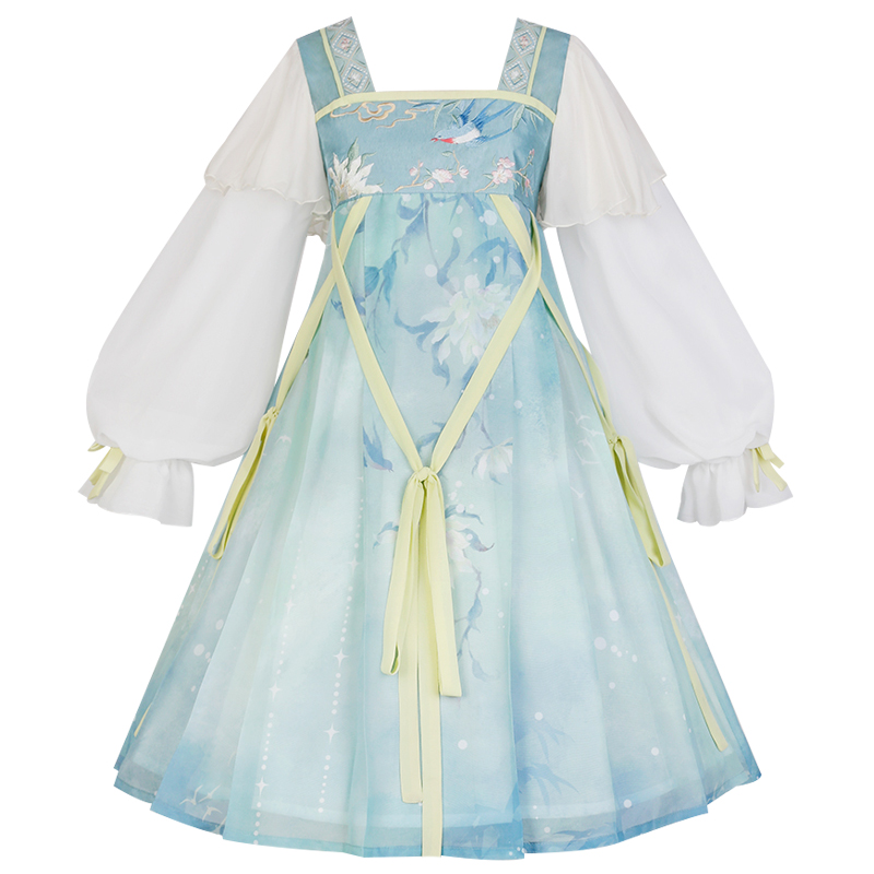 Elegant Lotus Vintage Lolita Dress - Embroidered Han Chinese Style