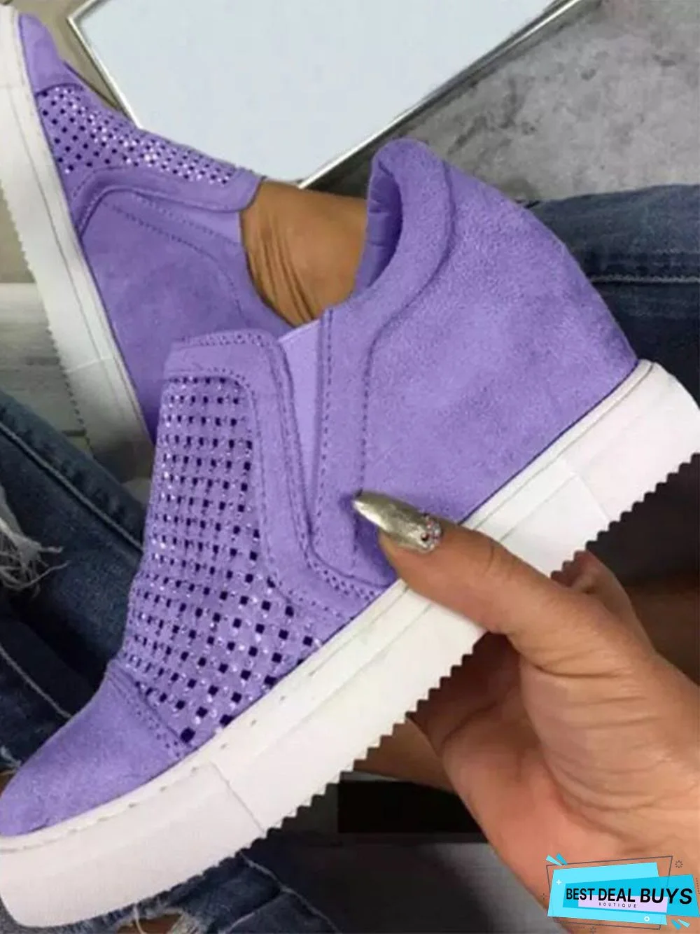 Lightweight Comfort Rhinestone Wedges Footwear