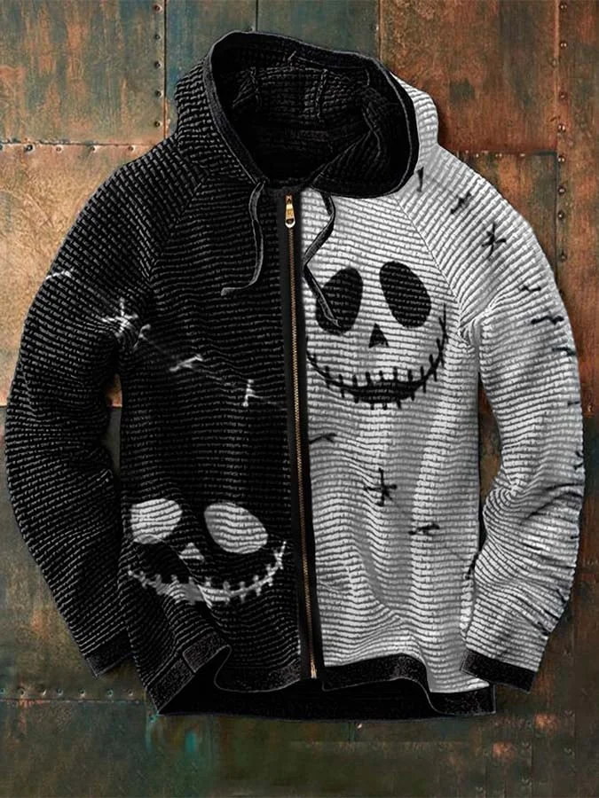 Men's Zip Hooded Loose Print Sweatshirt