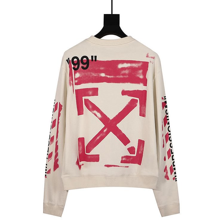 off White Sweatshirts Pink Arrow Men's and Women's round Neck Sweater